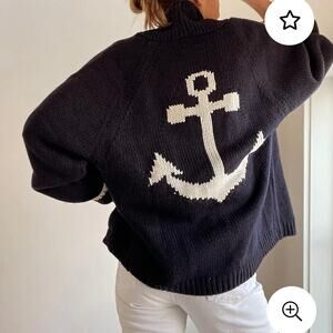 Pink Pineapple Varsity Anchor Cardigan Navy M/L